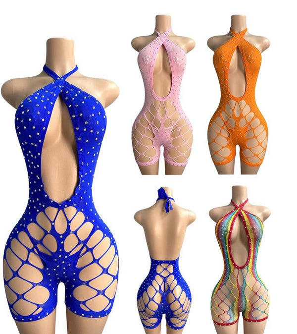 1-Piece Diamond Net Bodysuit