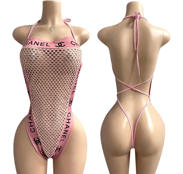 1-Piece Blush Diamond Mesh